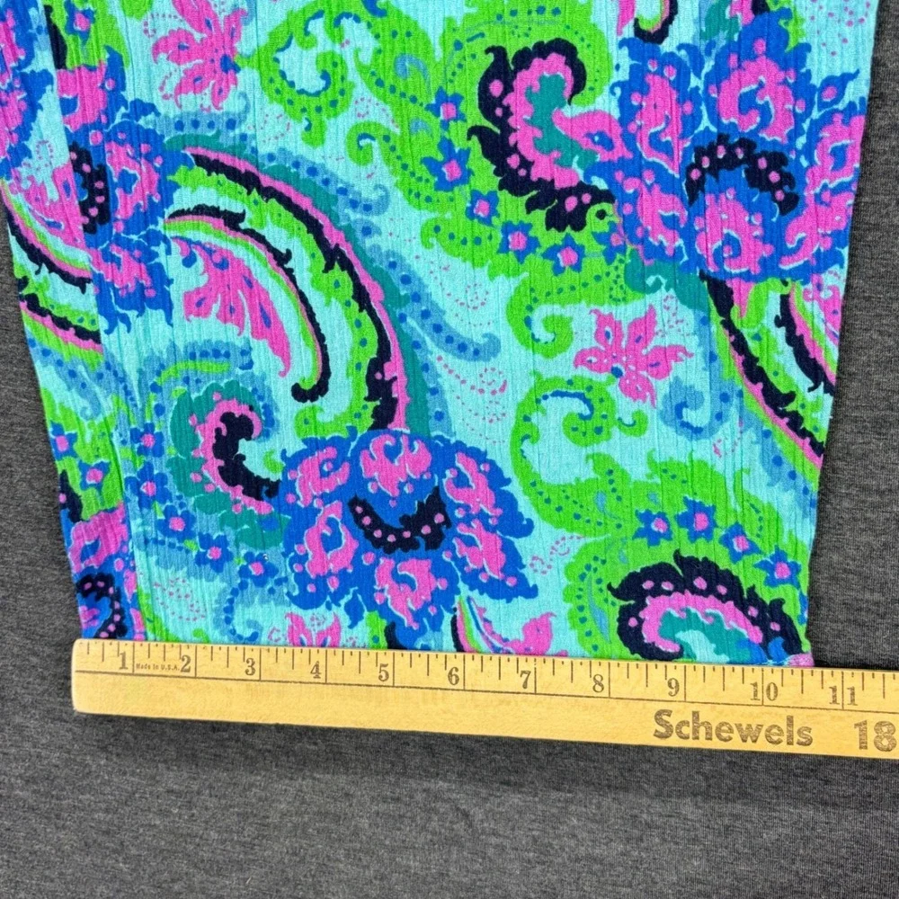 Talbots Pants Womens XL Aqua Paisley Capri Drawstring Tassel Pom Hem 100% Cotton - Picture 6 of 12